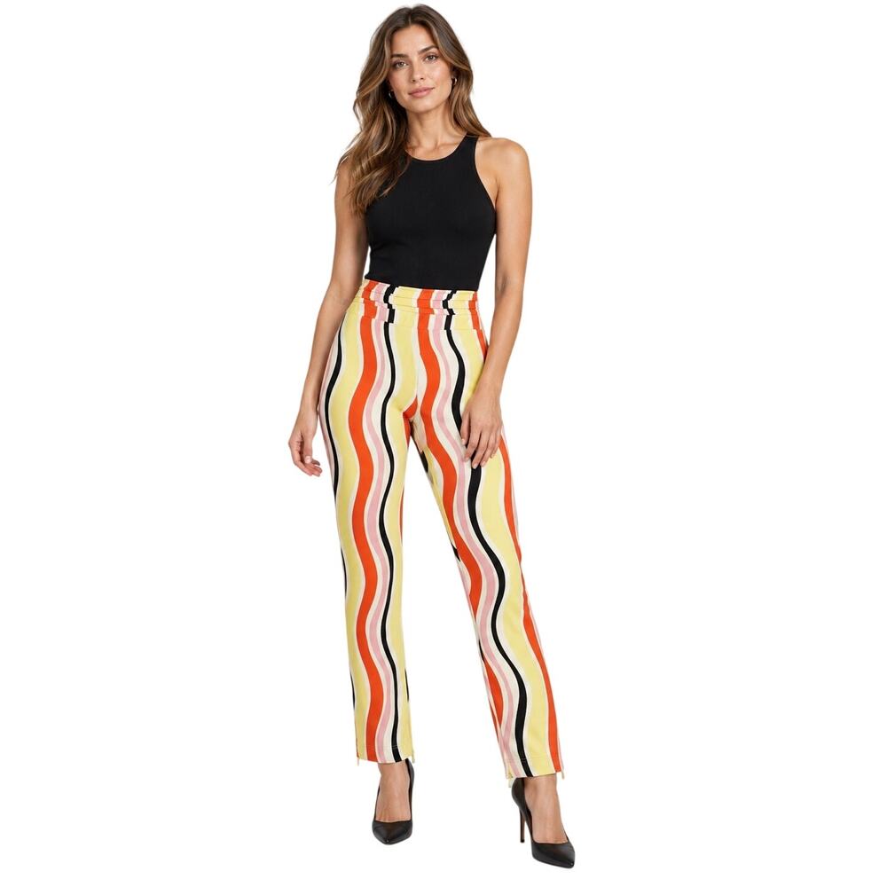 AREA Retro Wavy Stripe Ankle Zip Pants Yellow, Pink, Black, Orange, Size 2/4